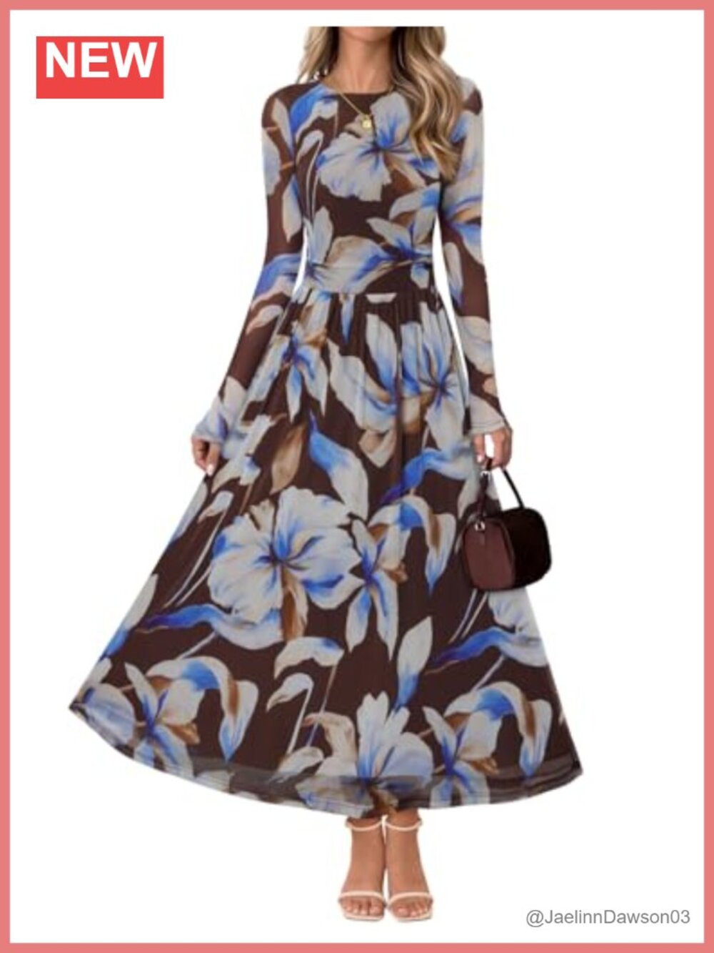 Women's Floral Maxi Dress Long Sleeve A-Line Wedding Guest Cocktail